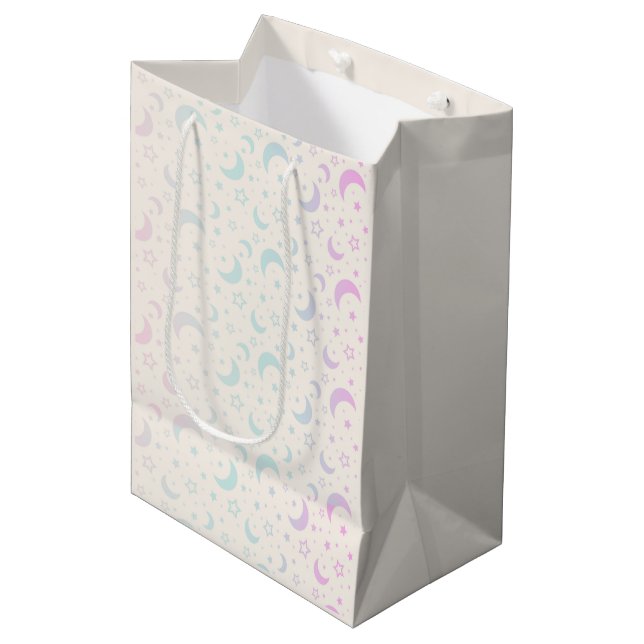 Pastel Crescent Moons and Stars Halloween Medium Gift Bag (Front Angled)