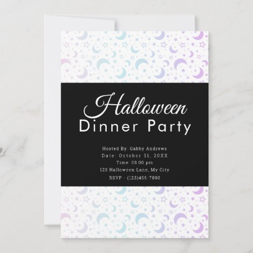 Pastel Crescent Moons Stars Halloween Dinner Party Invitation