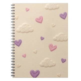 Pastel Crochet Hearts and Fluffy Clouds Pattern Notebook