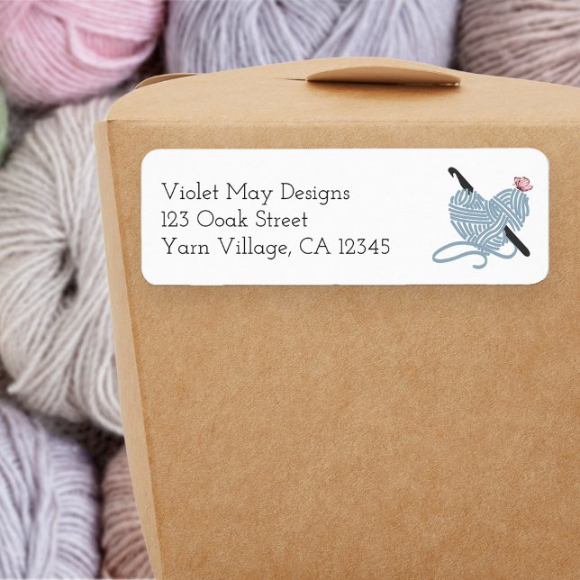 Pastel Crochet Hook Butterfly Yarn Return Address Label (Return address labels for crochet lover, LYS or online yarn retailer)