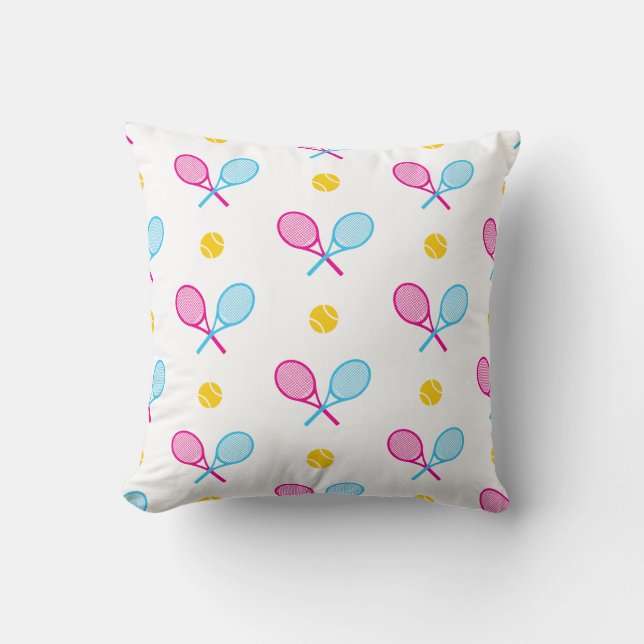 Pastel Crossed tennis rackets white Throw Pillow (Front)