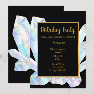 PASTEL CRYSTAL BIRTHDAY PARTY BLACK GOLD INVITATION