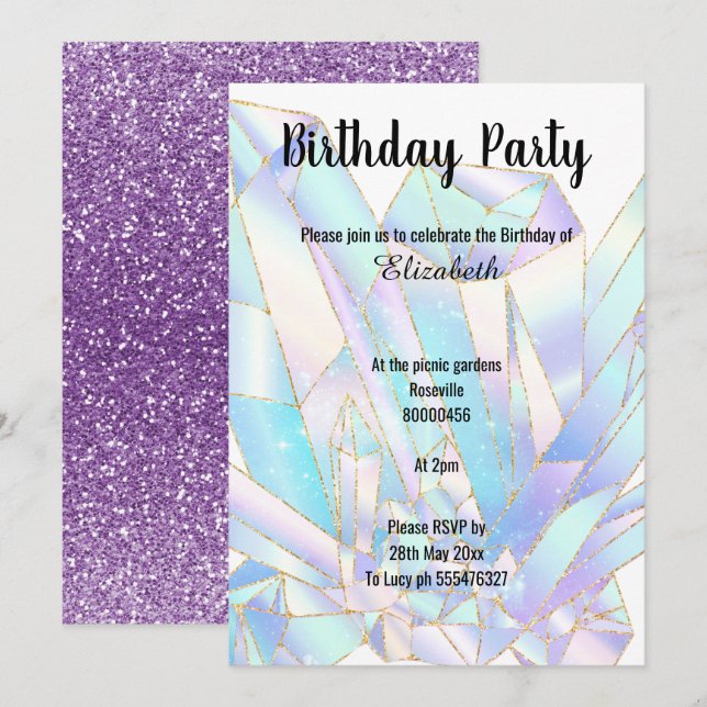 PASTEL CRYSTAL GLITTER BIRTHDAY INVITATION (Front/Back)