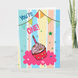 Pastel Cupcake First Birthday Greeting Card