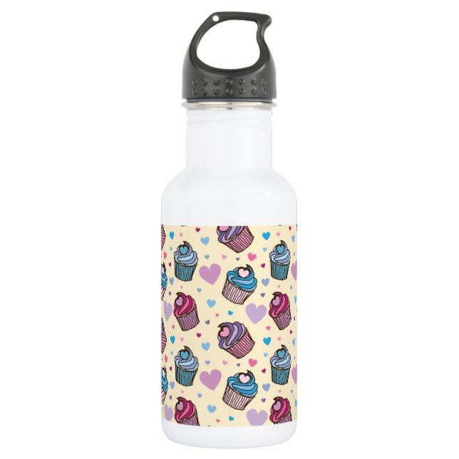 Pastel Cupcake Heart Pattern Water Bottle (Front)