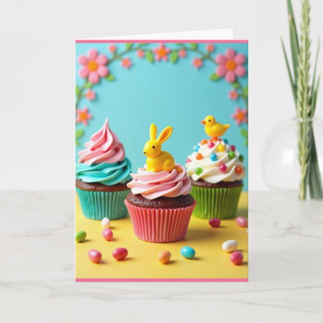 Pastel Cupcake Party Scene Card (Front)