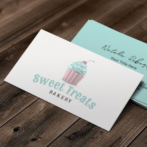 Pastel Cupcake Sweet Treats Bakery Mint Green Business Card