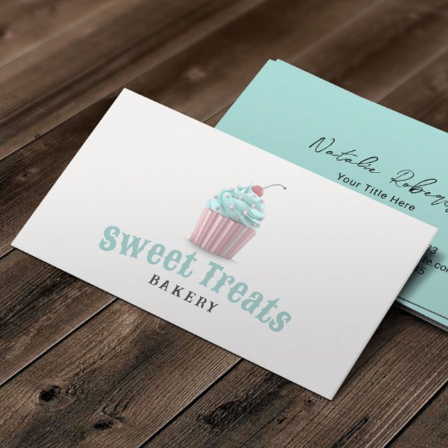 Pastel Cupcake Sweet Treats Bakery Mint Green Business Card (Creator Uploaded)