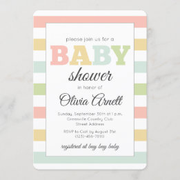 Pastel custom baby shower invitations, neutral invitation