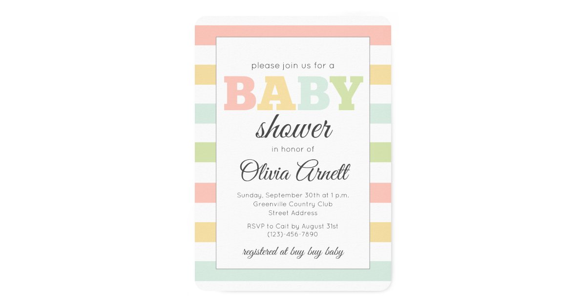 Pastel Custom Baby Shower Invitations Neutral Invitation Zazzle Com