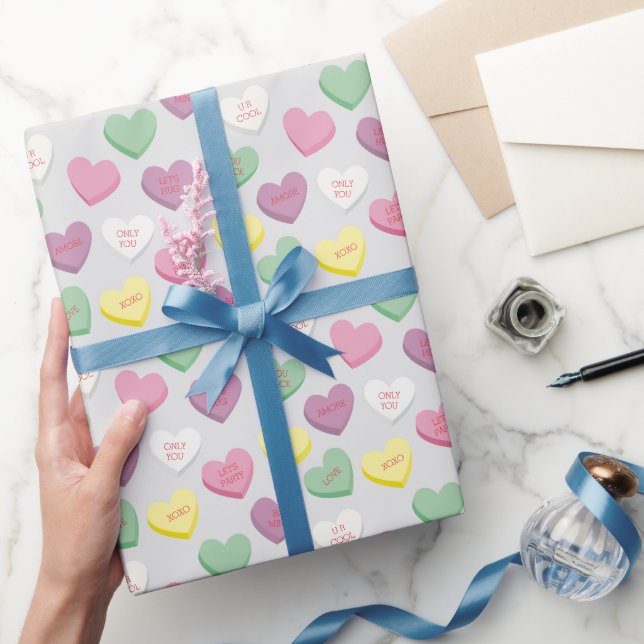 Pastel Custom Conversation Candy Hearts Gift Wrap (Gifting)