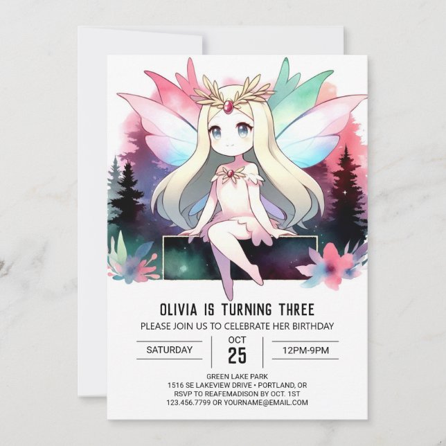 Pastel Custom Fairy Birthday Invitation (Front)