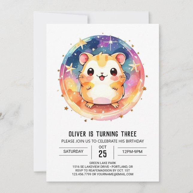 Pastel Custom Hamster Birthday Invitation (Front)