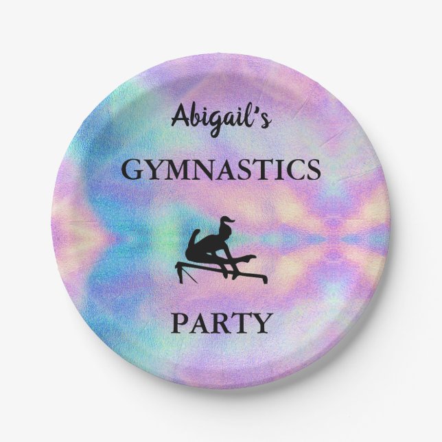 Pastel Custom Name Gymnastics Party Paper Plates (Front)