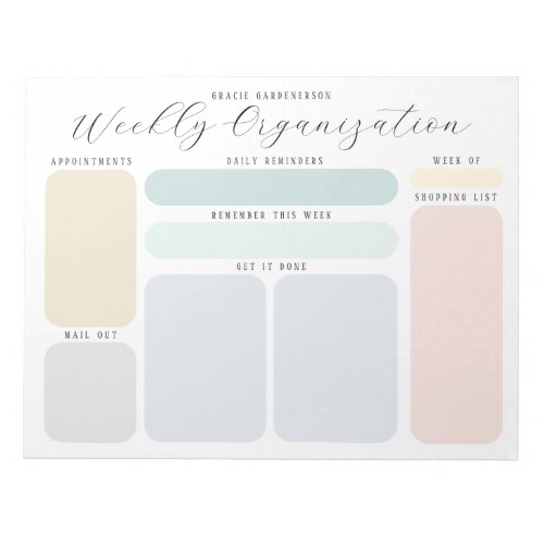 Pastel Custom Weekly To Do Organization Notepad