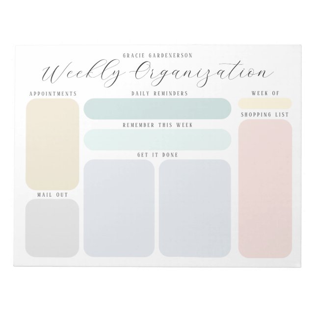 Pastel Custom Weekly To Do Organization Notepad (Front)