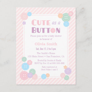 Pastel Cute as a Button Baby Shower Invitations