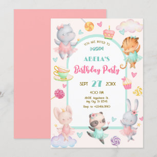 Pastel cute ballerina birthday  invitation