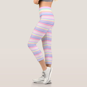 Pastel cute colors striped capri leggings