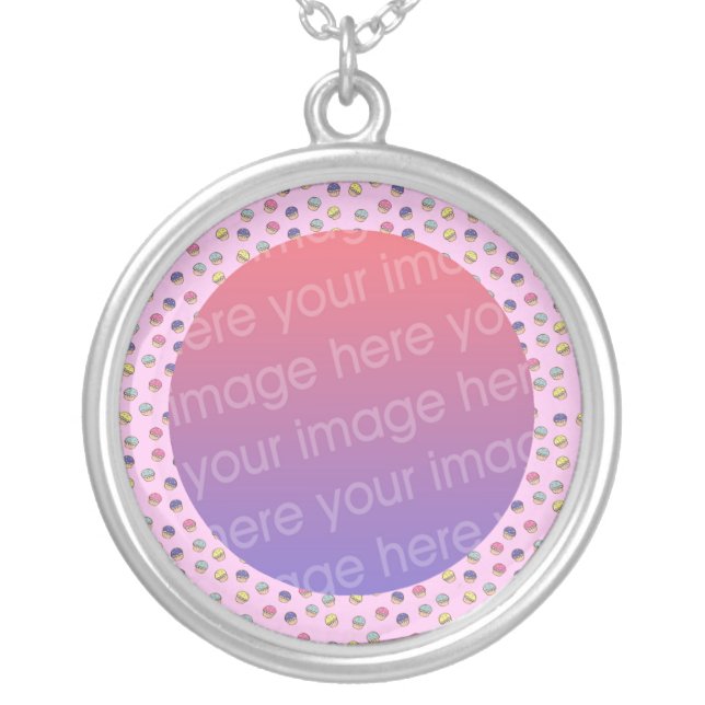 pastel cute cupcakes photo frame silver plated necklace (Front)