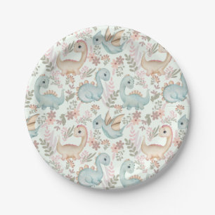 Pastel cute dinosaurs paper plates