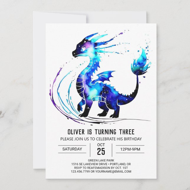 Pastel Cute Dragon Digital Boy Birthday Invitation (Front)