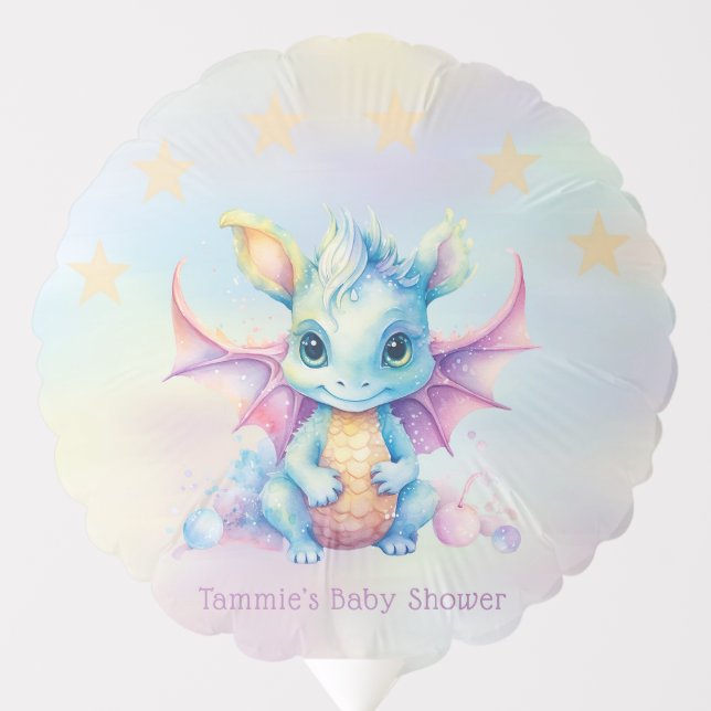 Pastel Cute Dragon Girl Baby Shower Balloon (Front)