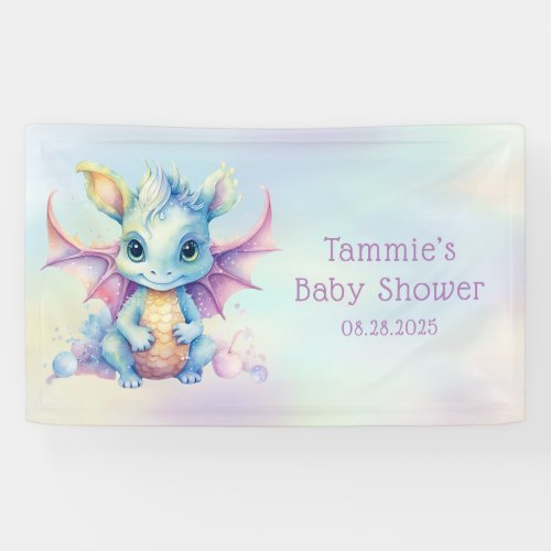 Pastel Cute Dragon Girl Baby Shower Custom Banner