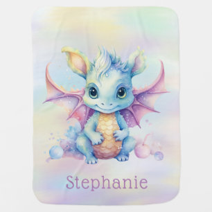 Pastel Cute Dragon Girl Baby Shower Custom Gift Blanket