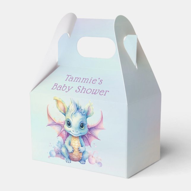 Pastel Cute Dragon Girl Baby Shower Favor Boxes (Front Side)