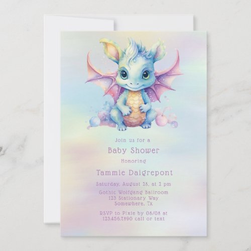 Pastel Cute Dragon Girl Baby Shower  Invitation