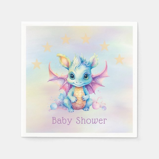 Pastel Cute Dragon Girl Baby Shower Napkins (Front)