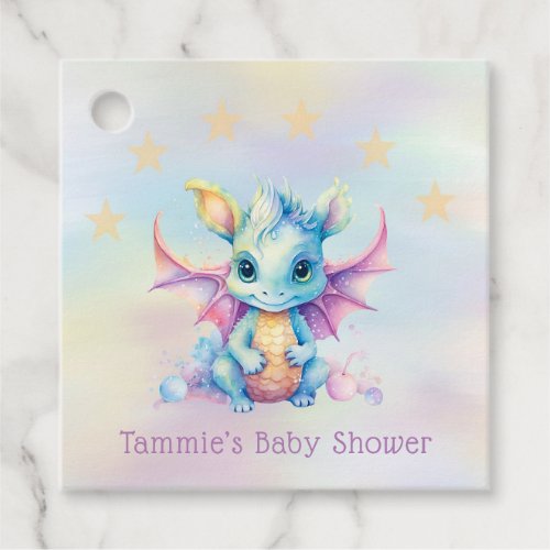 Pastel Cute Dragon Girl Baby Shower Thank You Favor Tags