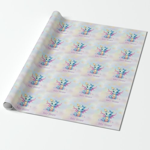 Pastel Cute Dragon Girl Baby Shower Wrapping Paper