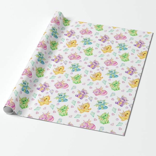 Pastel Cute Dragons And Diamonds Wrapping Paper (Unrolled)