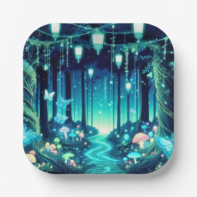 Pastel Cute Enchanted Forest Baby Shower Paper Plates (Front)