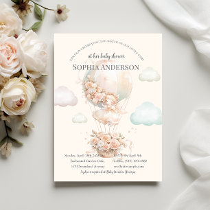 Pastel Cute Fairy Hot Air Balloon Baby Shower Invitation