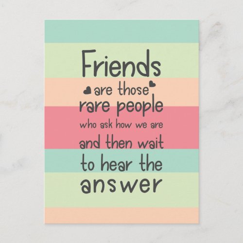 Pastel Cute Friends rare  Friendship Quote Stripes Postcard