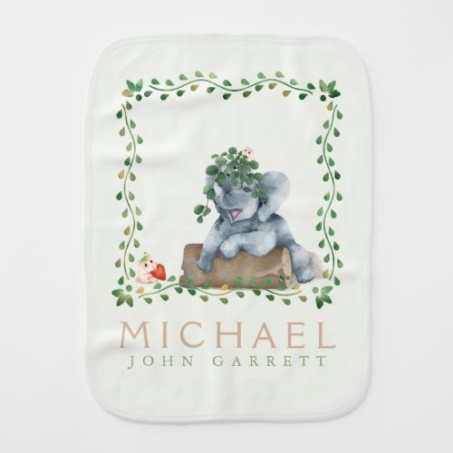 Pastel cute green leaf floral elephant hamster baby burp cloth