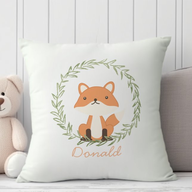 Pastel cute green leaf floral fox baby nursery throw pillow (Creator Uploaded)