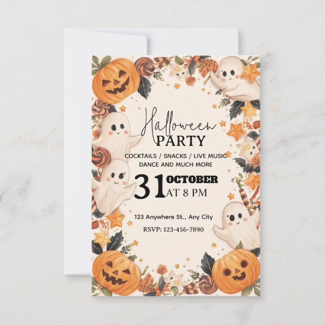 Pastel Cute Halloween Party Invitation – Editable  (Front)