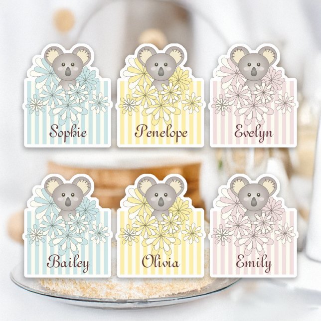 Pastel Cute Koala Animal Kids Name Party Favor Sticker (Creator Uploaded)