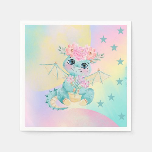 Pastel Cute Little Dragon BirthdayBaby Shower Napkins