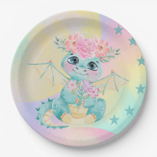 Pastel Cute Little Dragon Birthday/Baby Shower Paper Plates