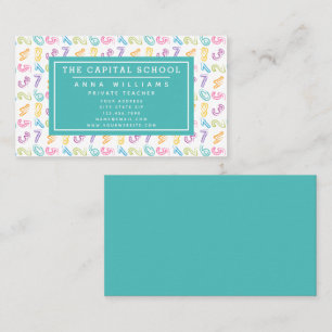 Pastel Cute Numbers Pattern Teal Math Teacher Business Card