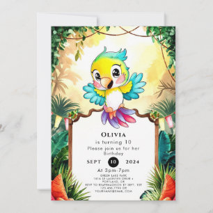 Pastel Cute Parrot Birthday Invitation