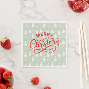 Pastel cute pattern snowman with calligraphy text napkins