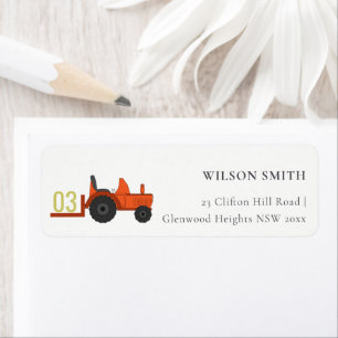 Pastel Cute Red Rust Farm Tractor Kids Address Label