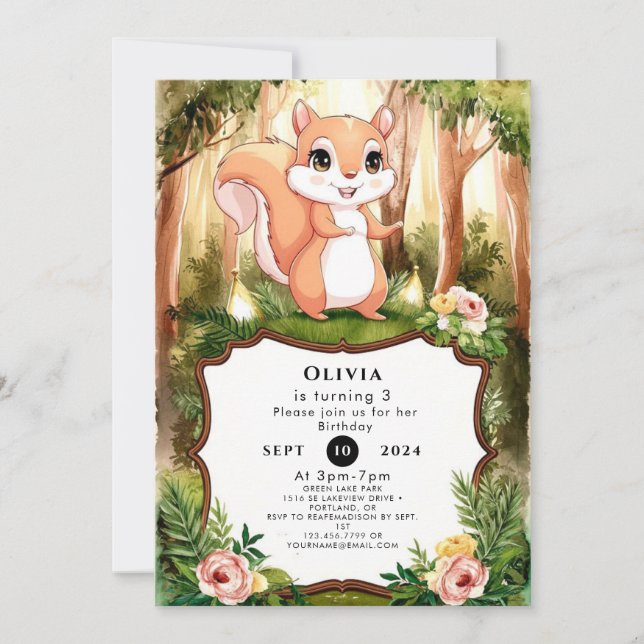 Pastel Cute Squirrel Birthday Invitation (Front)
