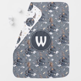 Pastel Cute teddy Bear Bunny in Space Monogrammed